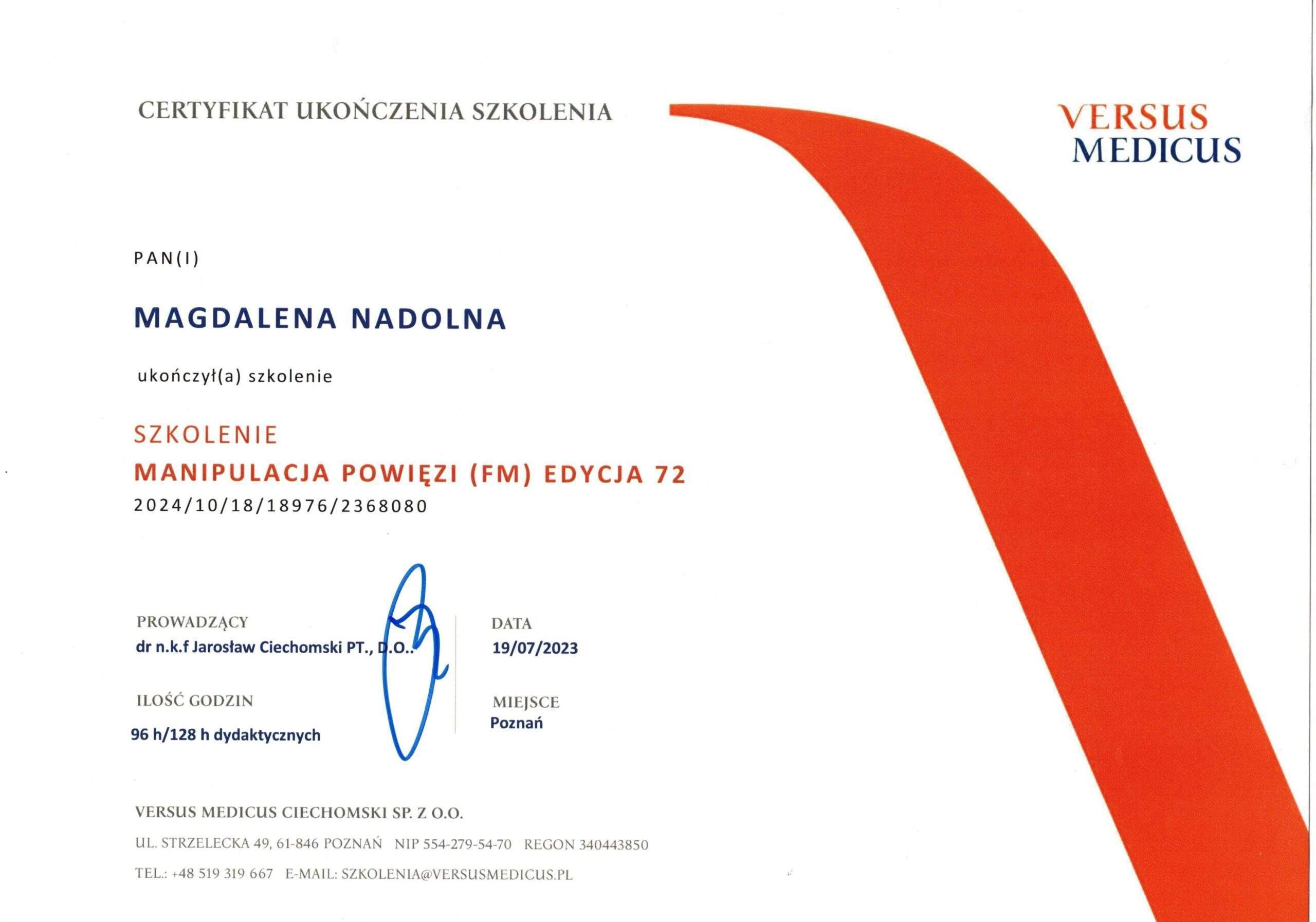 Magdalena Nadolna — certyfikat 10
