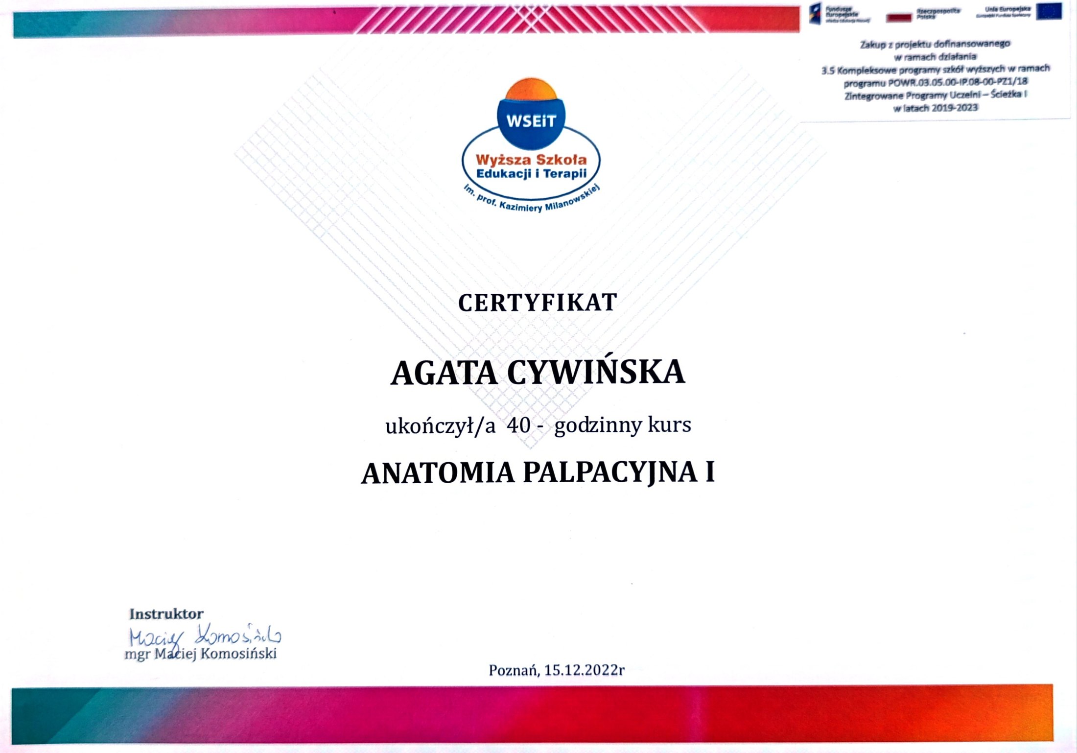 Agata Cywińska — certyfikat 7