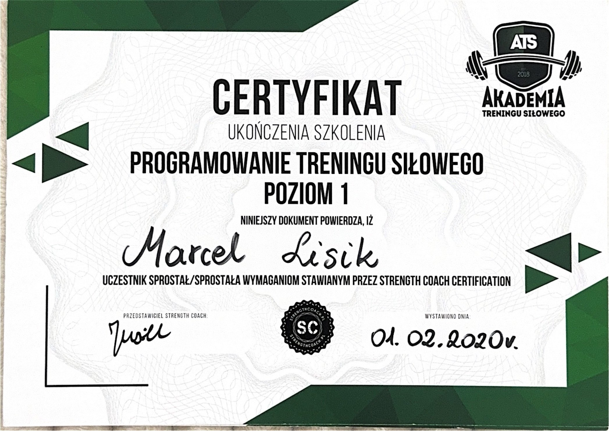 Marcel Lisik — certyfikat 3
