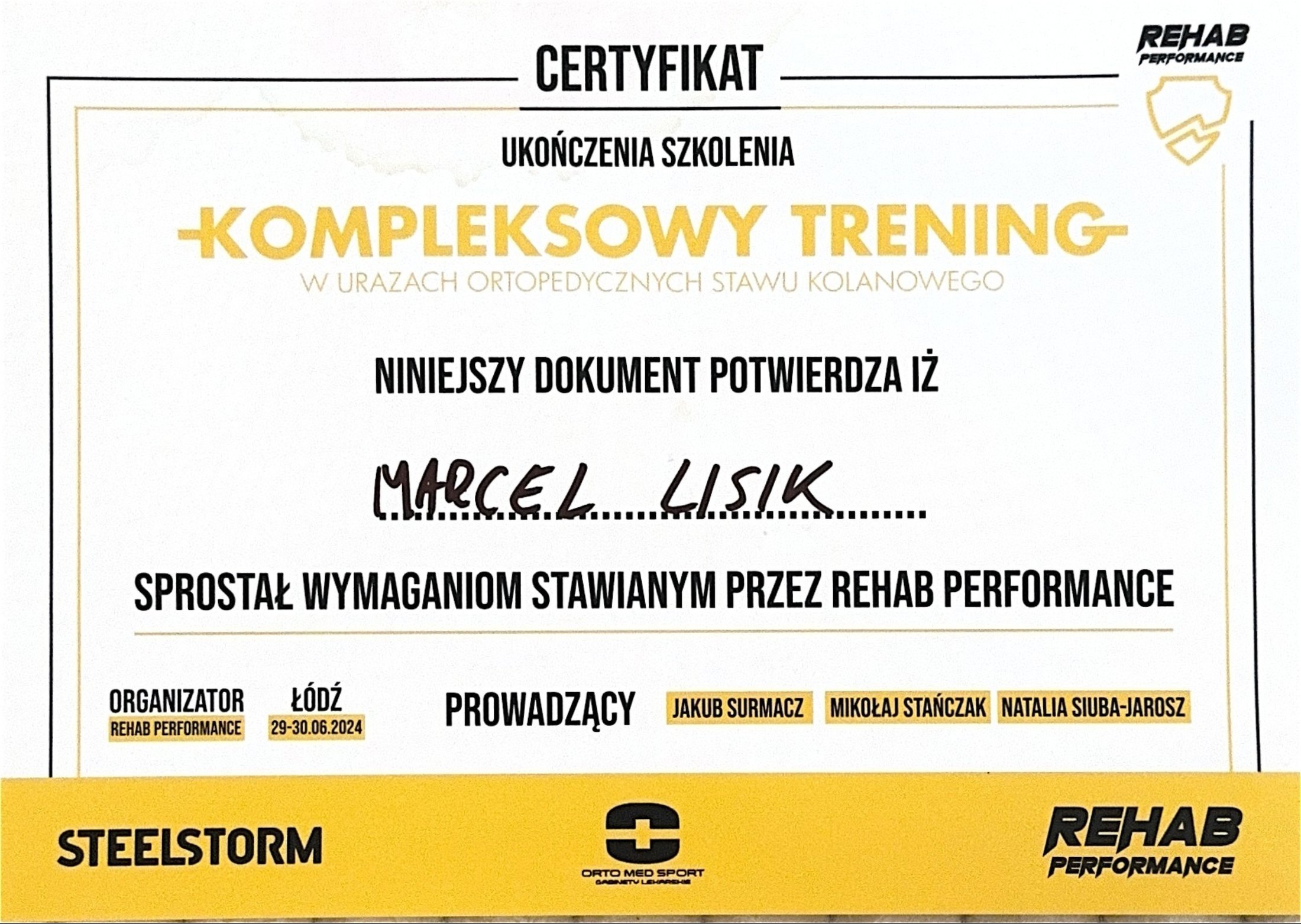 Marcel Lisik — certyfikat 7
