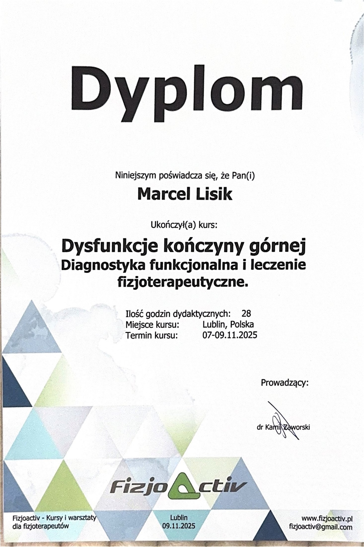 Marcel Lisik — certyfikat 8