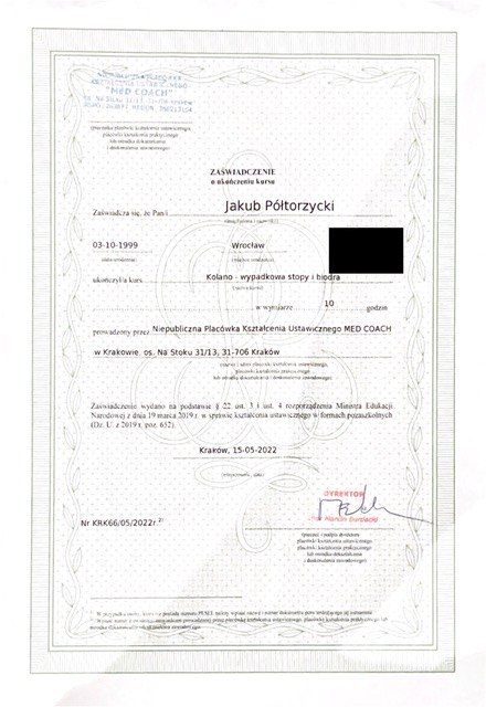Jakub Półtorzycki — certyfikat 11