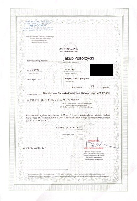 Jakub Półtorzycki — certyfikat 12