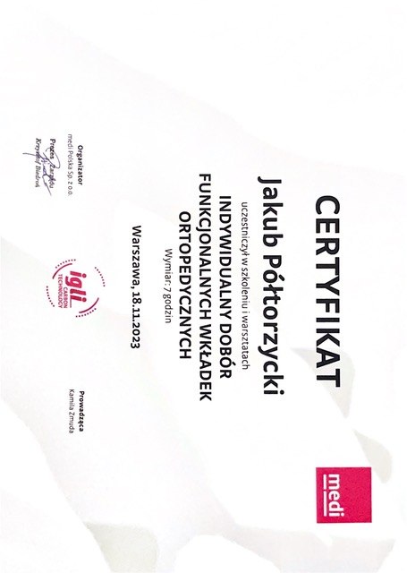 Jakub Półtorzycki — certyfikat 16